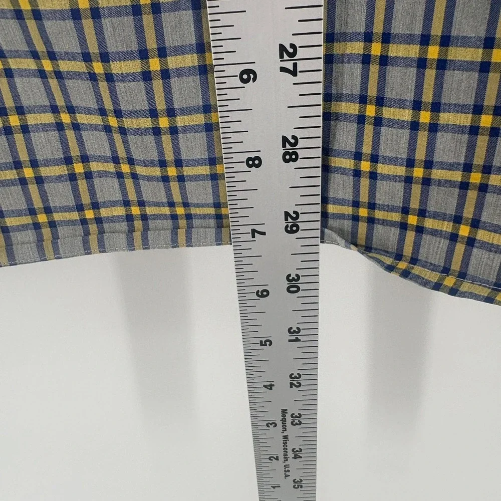 Banana Republic Mens Slim Flex Fit Tech Stretch Plaid Shirt Grey Blue Yellow L